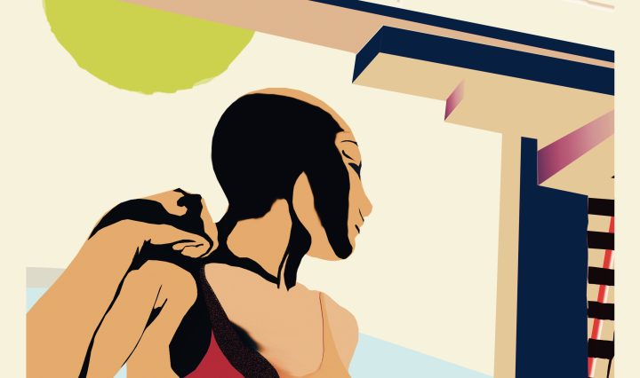 Illustration - diver looking at board